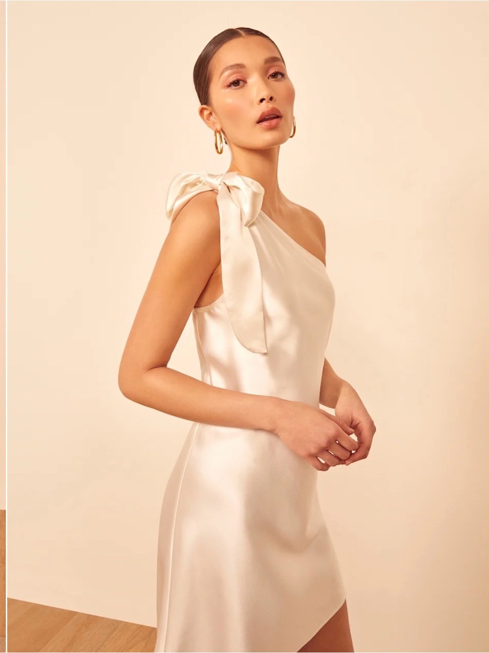 Reformation Acacia One Shoulder Bridal Silk White Dress